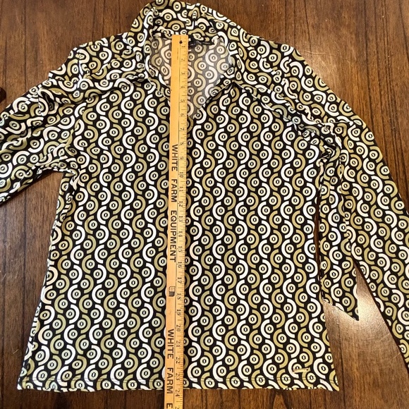 Tahari groovy graphic print long sleeve bow collar blouse size L - Picture 15 of 15